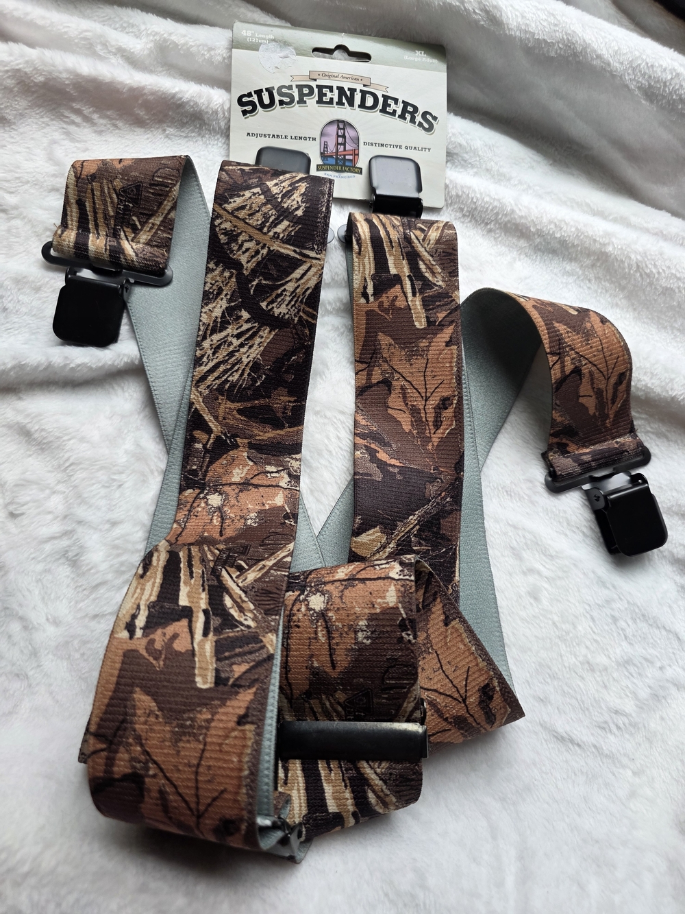 Men's Brown Camouflage Suspenders Vintage XL Adult Grandpa American Made Y2K 90s
